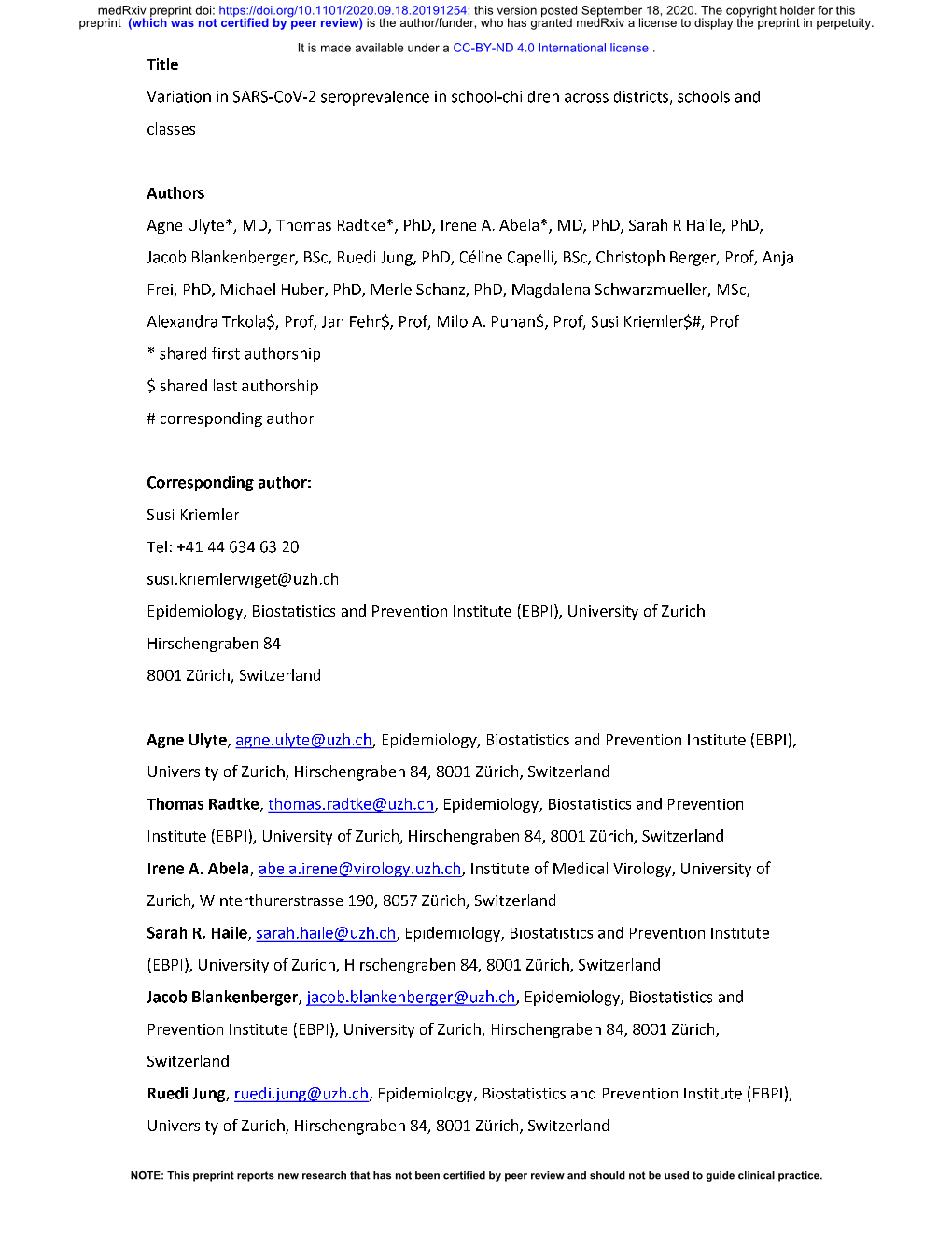 Variation in SARS-Cov-2 Seroprevalence in School-Children Across Districts, Schools and Classes