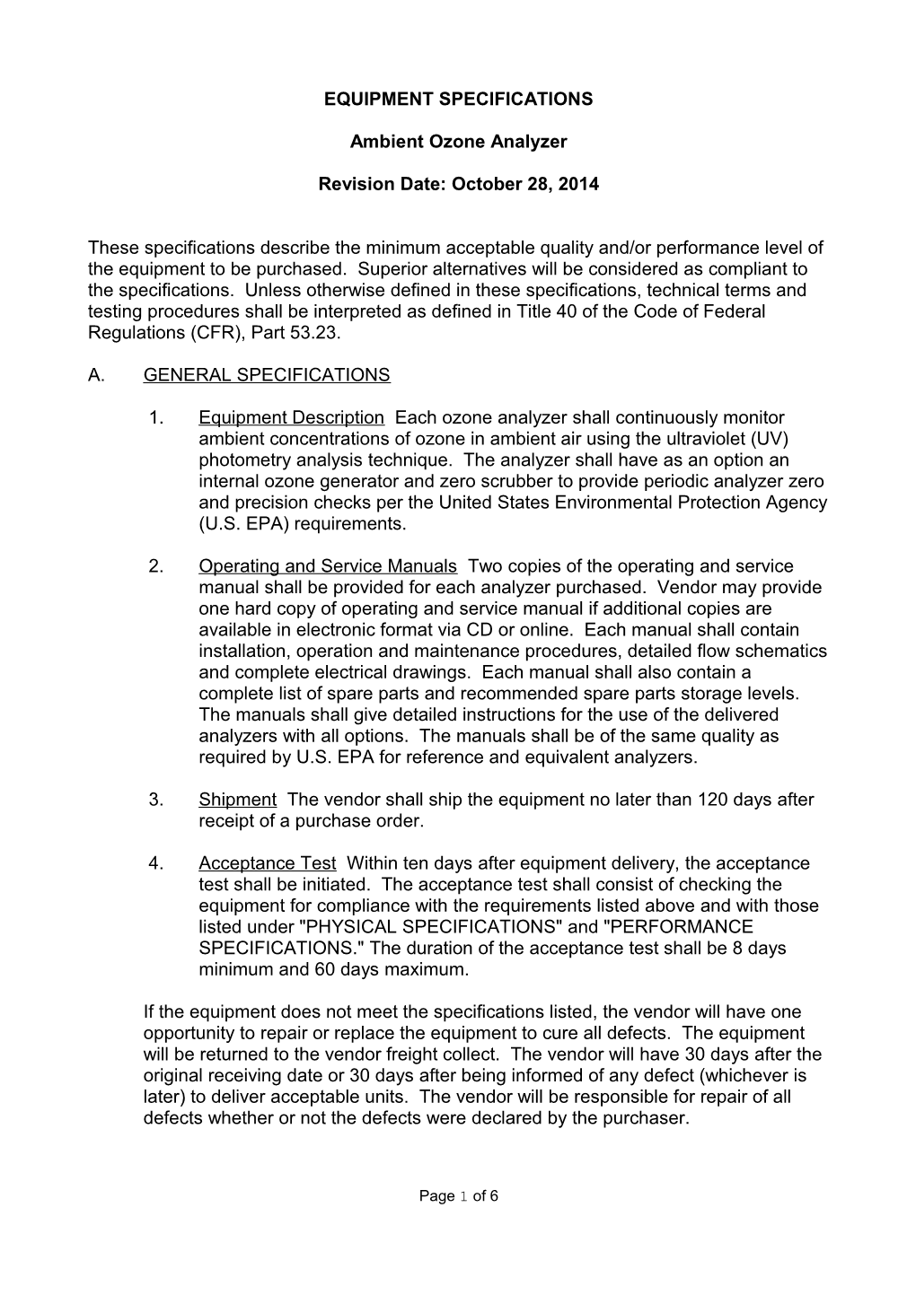 Equipment Specifications s1