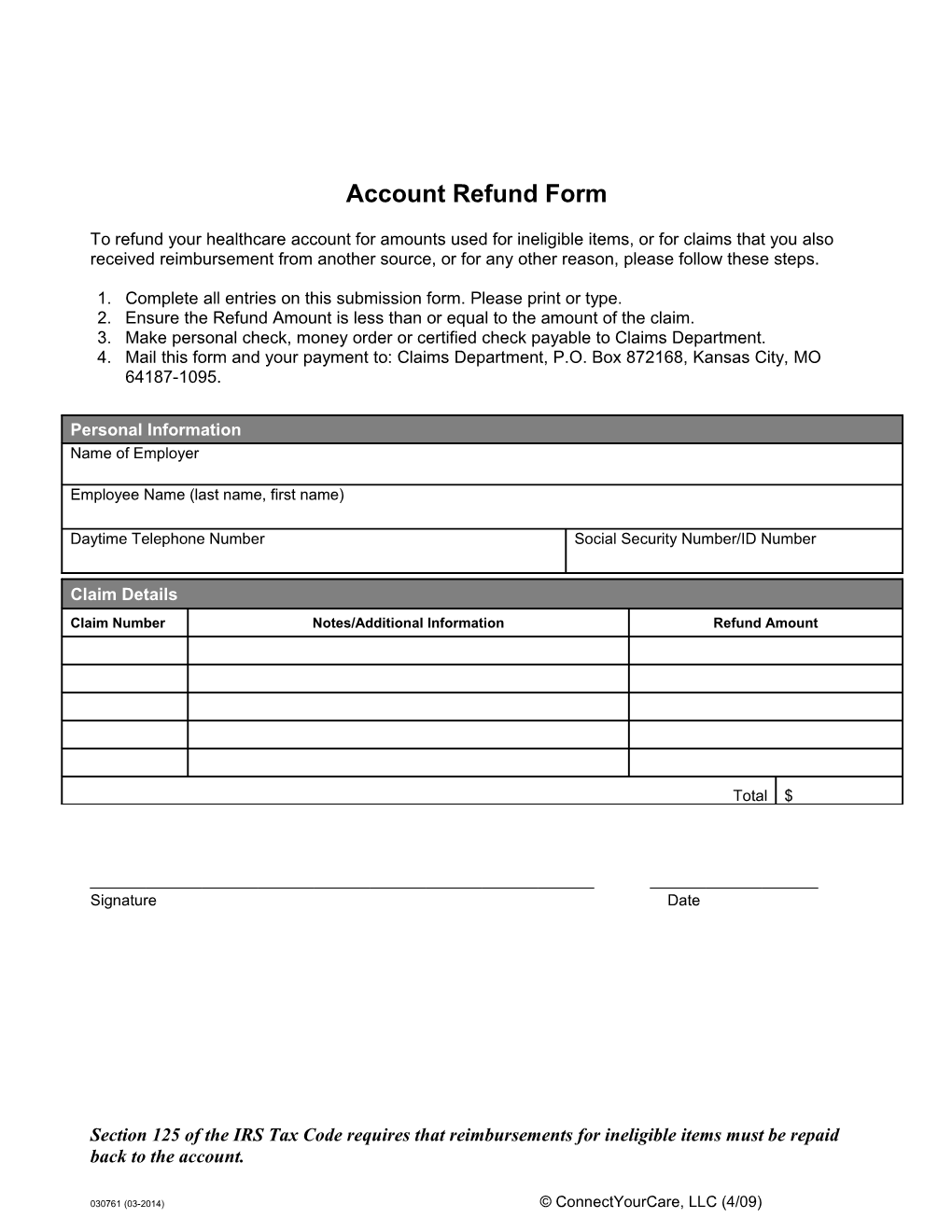 Connectyourcare Account Refund Form Amazon