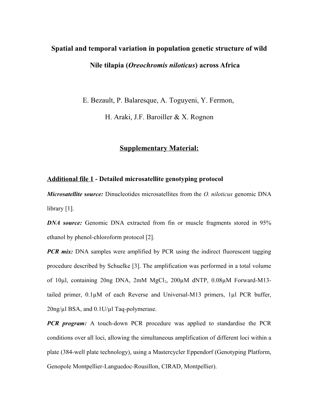 Spatial and Temporal Variation in Population Genetic Structure of Wild Nile Tilapia (Oreochromis