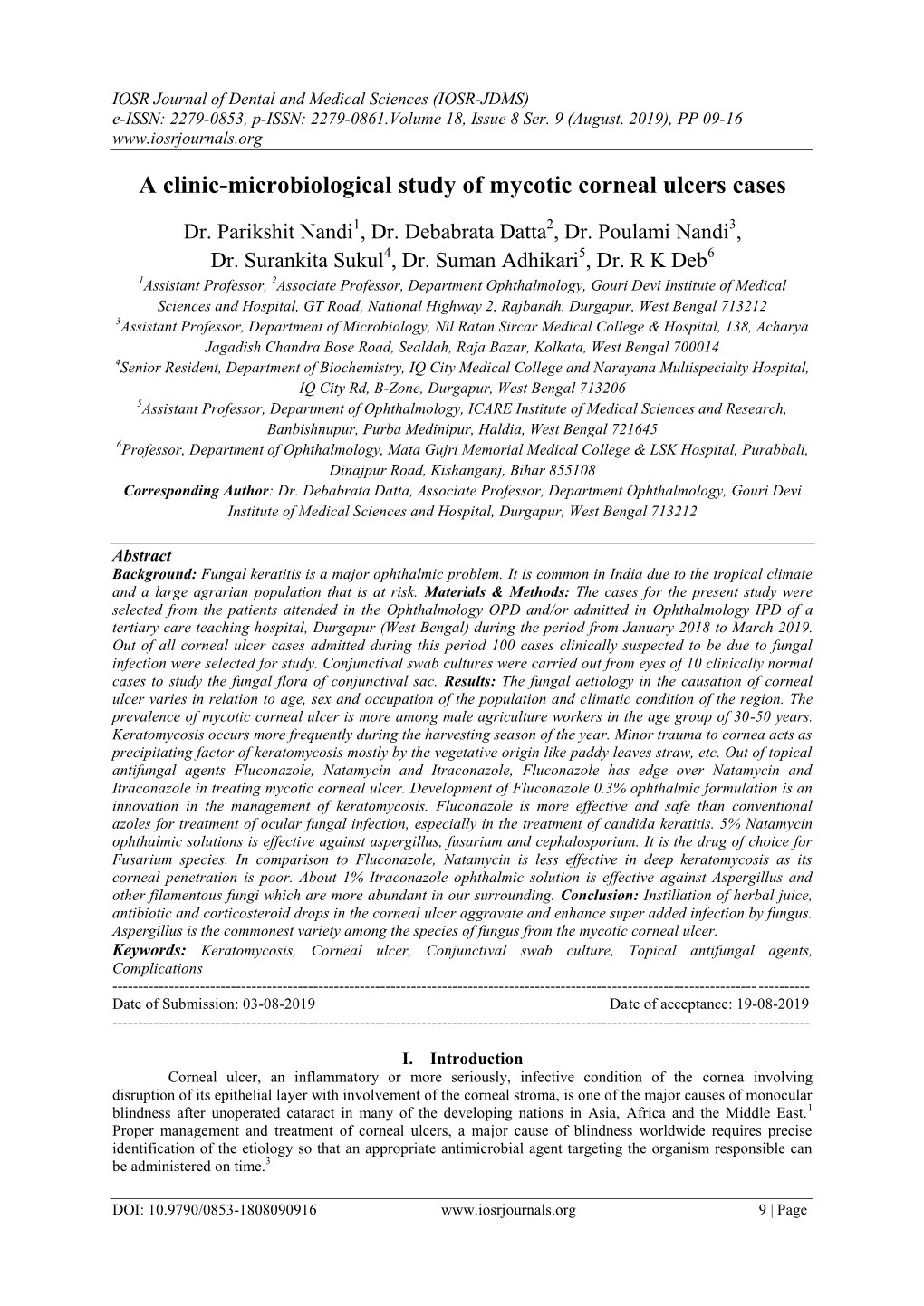 A Clinic-Microbiological Study of Mycotic Corneal Ulcers Cases