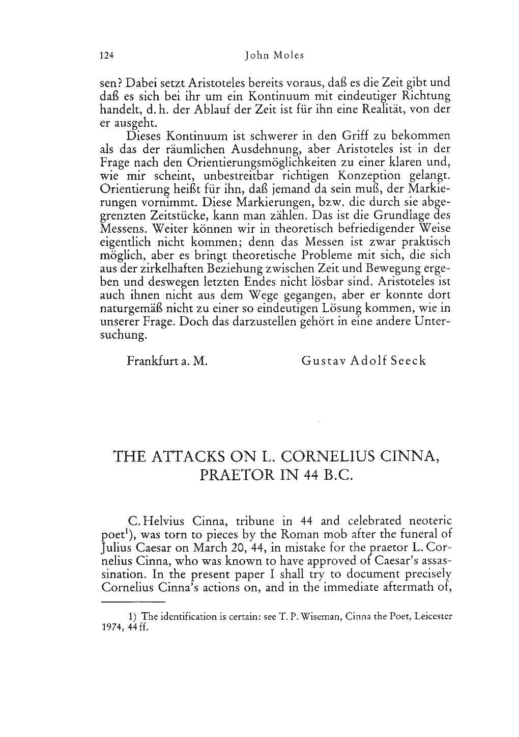 The Attacks on L. Cornelius Cinna, Praetor in 44 B.C