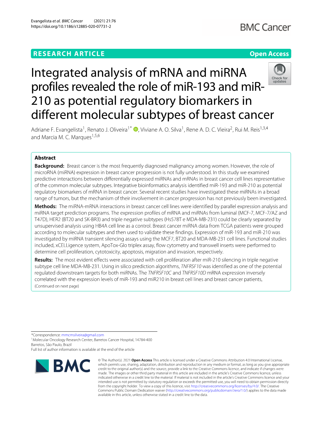 Integrated Analysis of Mrna and Mirna Profiles Revealed the Role Of