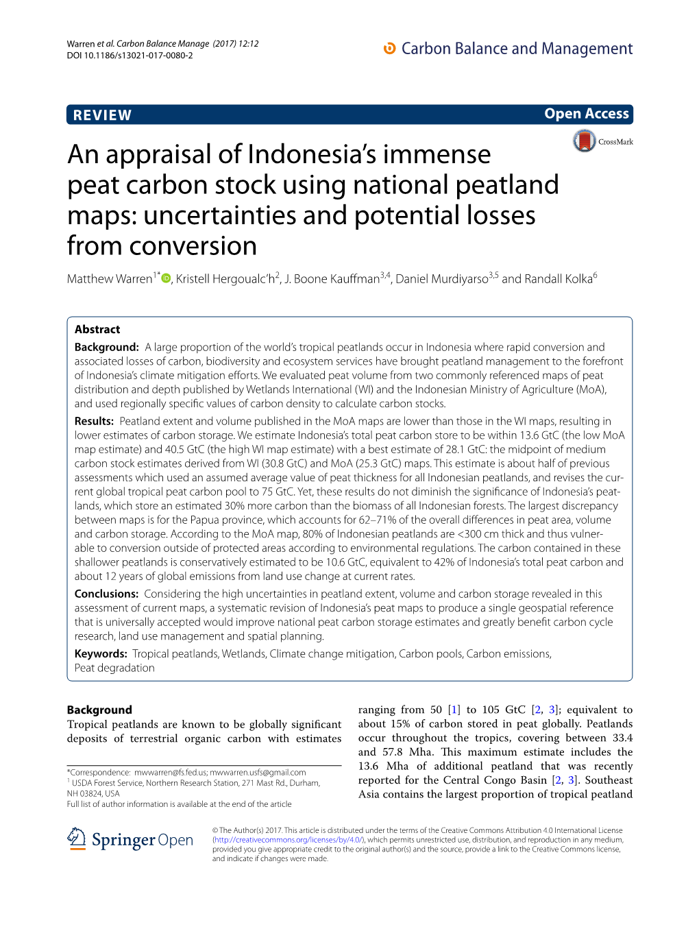 An Appraisal of Indonesia's Immense Peat Carbon Stock Using National