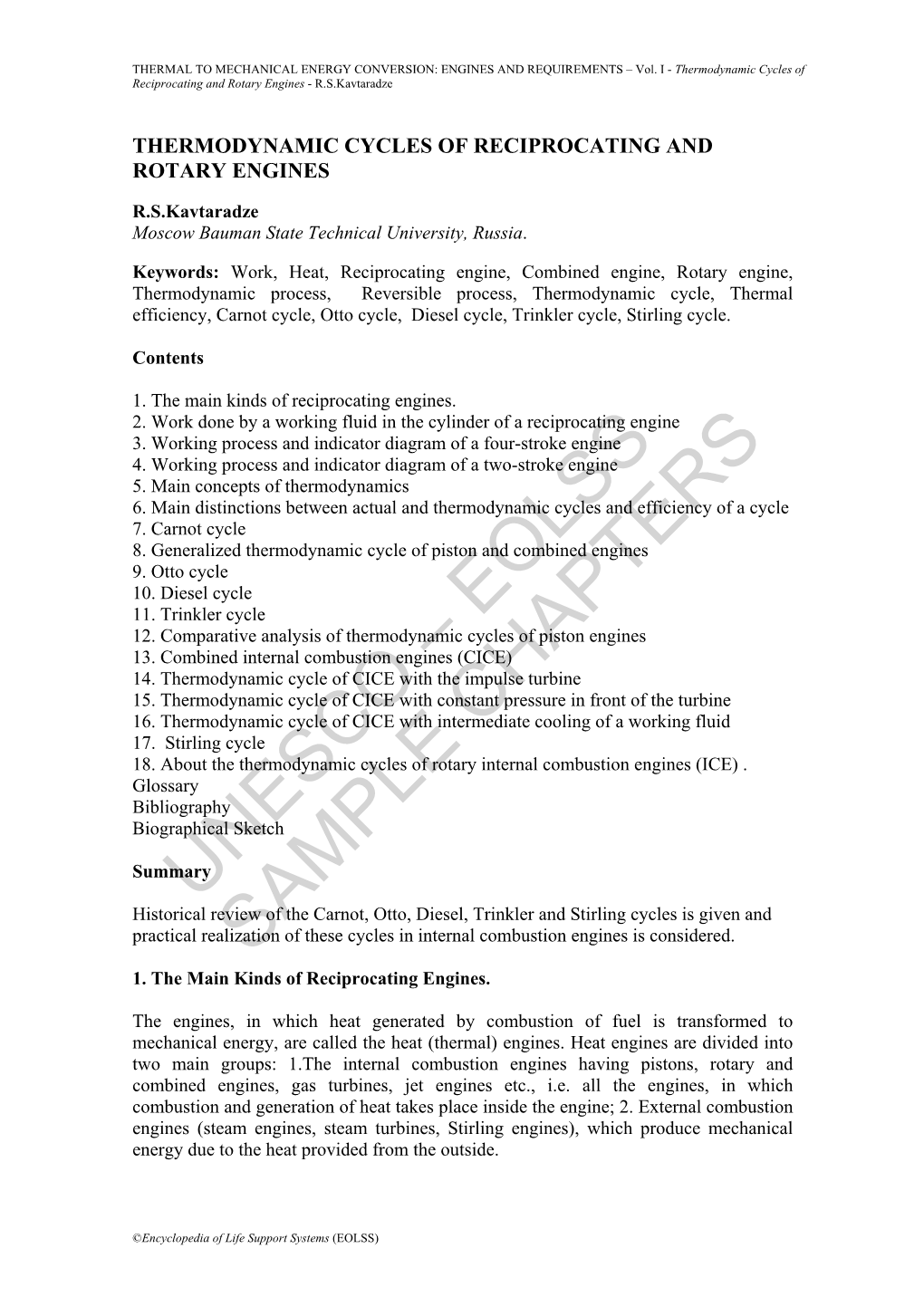 Thermodynamic Cycles of Reciprocating and Rotary Engines - R.S.Kavtaradze