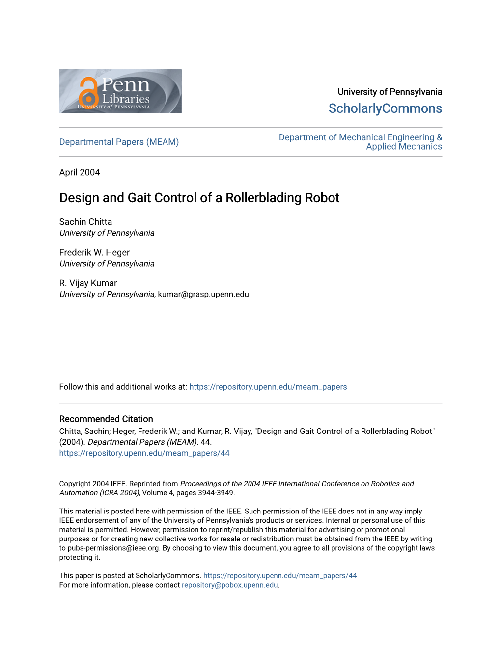 Design and Gait Control of a Rollerblading Robot