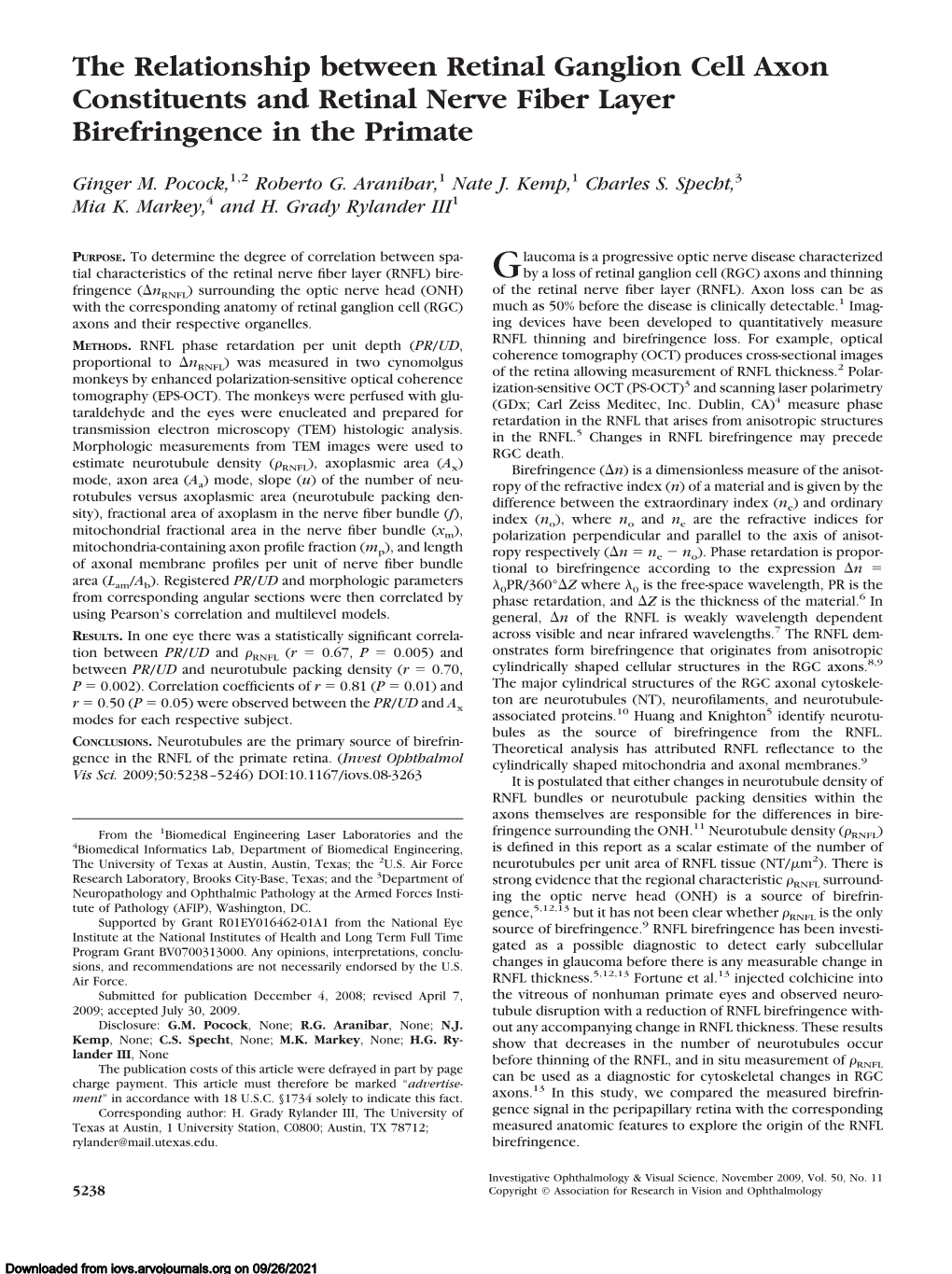 The Relationship Between Retinal Ganglion Cell Axon Constituents and Retinal Nerve Fiber Layer Birefringence in the Primate