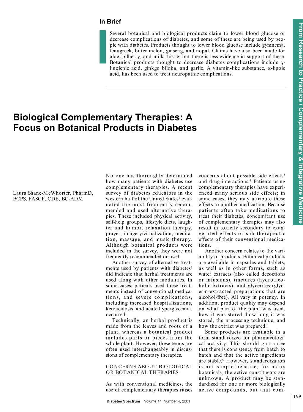 Biological Complementary Therapies: a Focus on Botanical Products in Diabetes