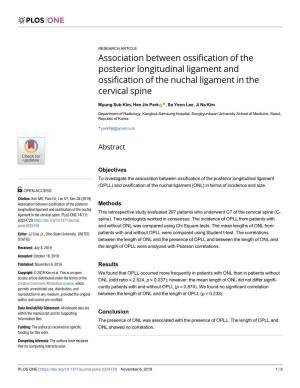 Association Between Ossification of the Posterior Longitudinal Ligament and Ossification of the Nuchal Ligament in the Cervical Spine