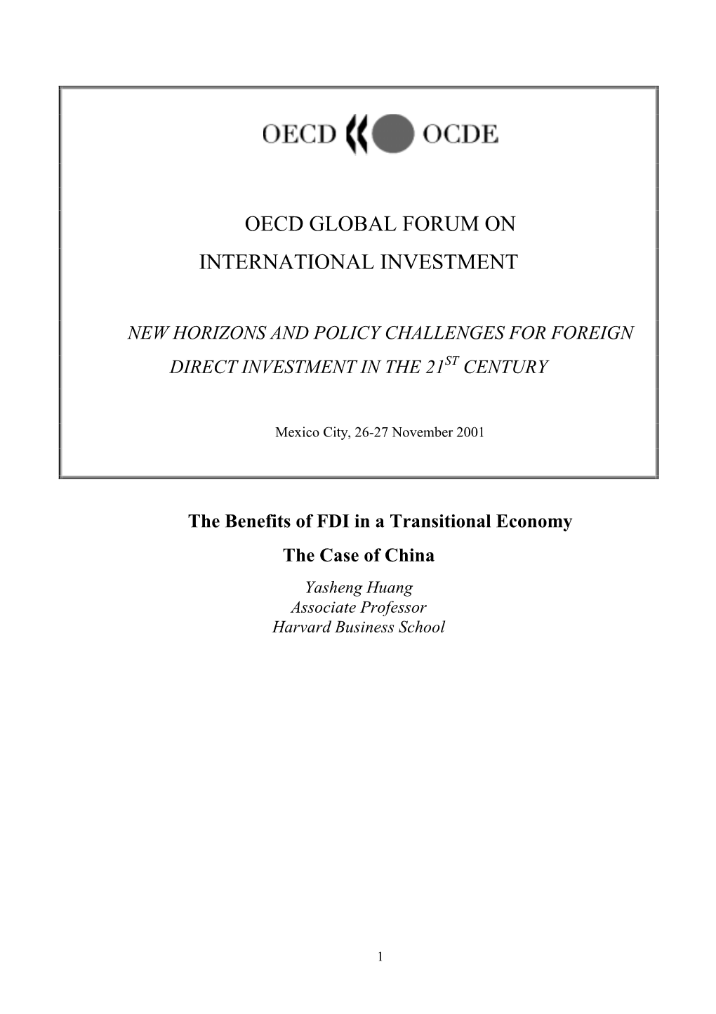 Oecd Global Forum on International Investment