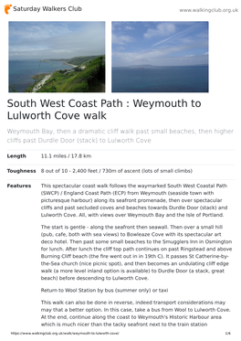 South West Coast Path : Weymouth to Lulworth Cove Walk