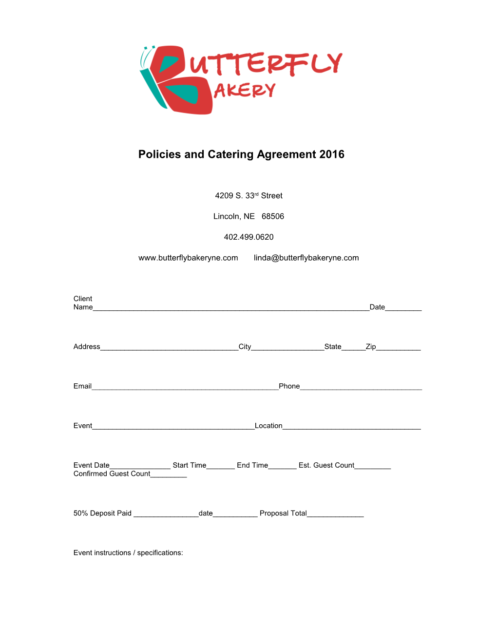 Catering & Design Policies and Catering Agreement