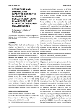 Structure and Dynamics of Imported Parasitic Diseases in Bulgaria (2014-2020): Challenges and Risks for the Public Health System