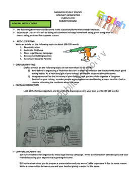 Dashmesh Public School Holidays Homework Class-Vi-Viii Subject-English General Instructions