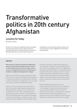 Transformative Politics in 20Th Century Afghanistan