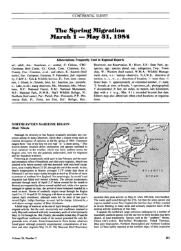 The Spring Migration March 1 -- May 31, 1984