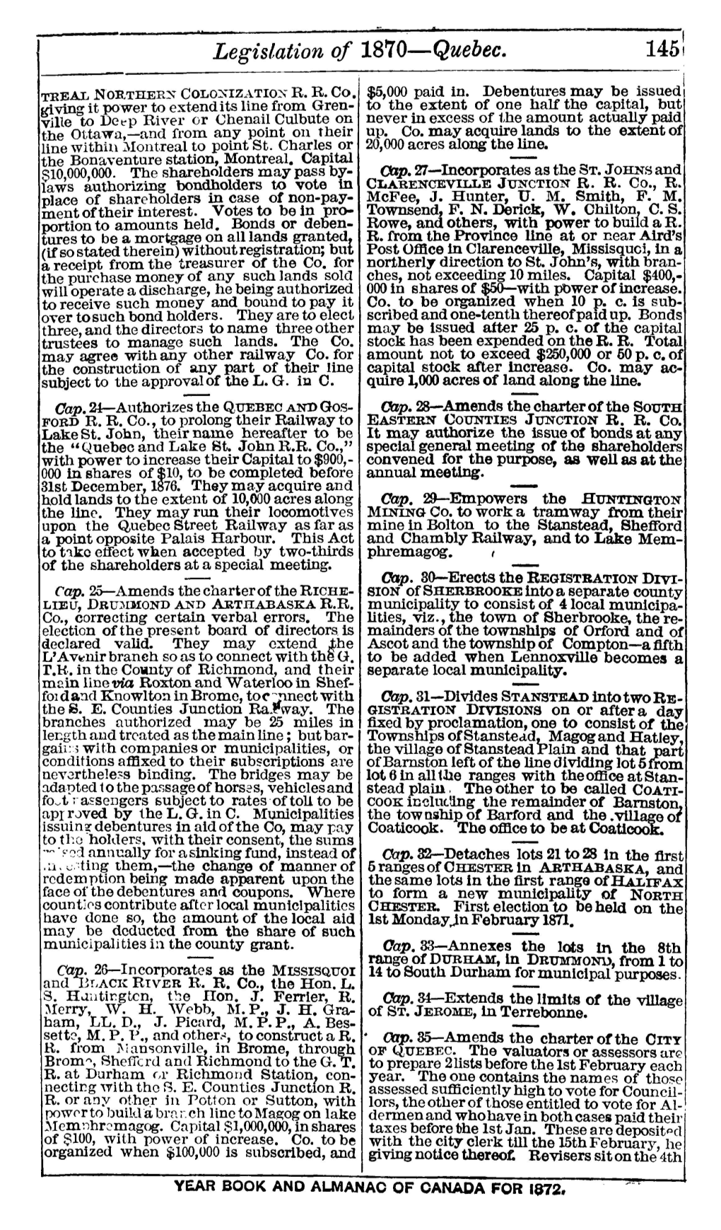 Legislation of 1870—Quebec. 145!