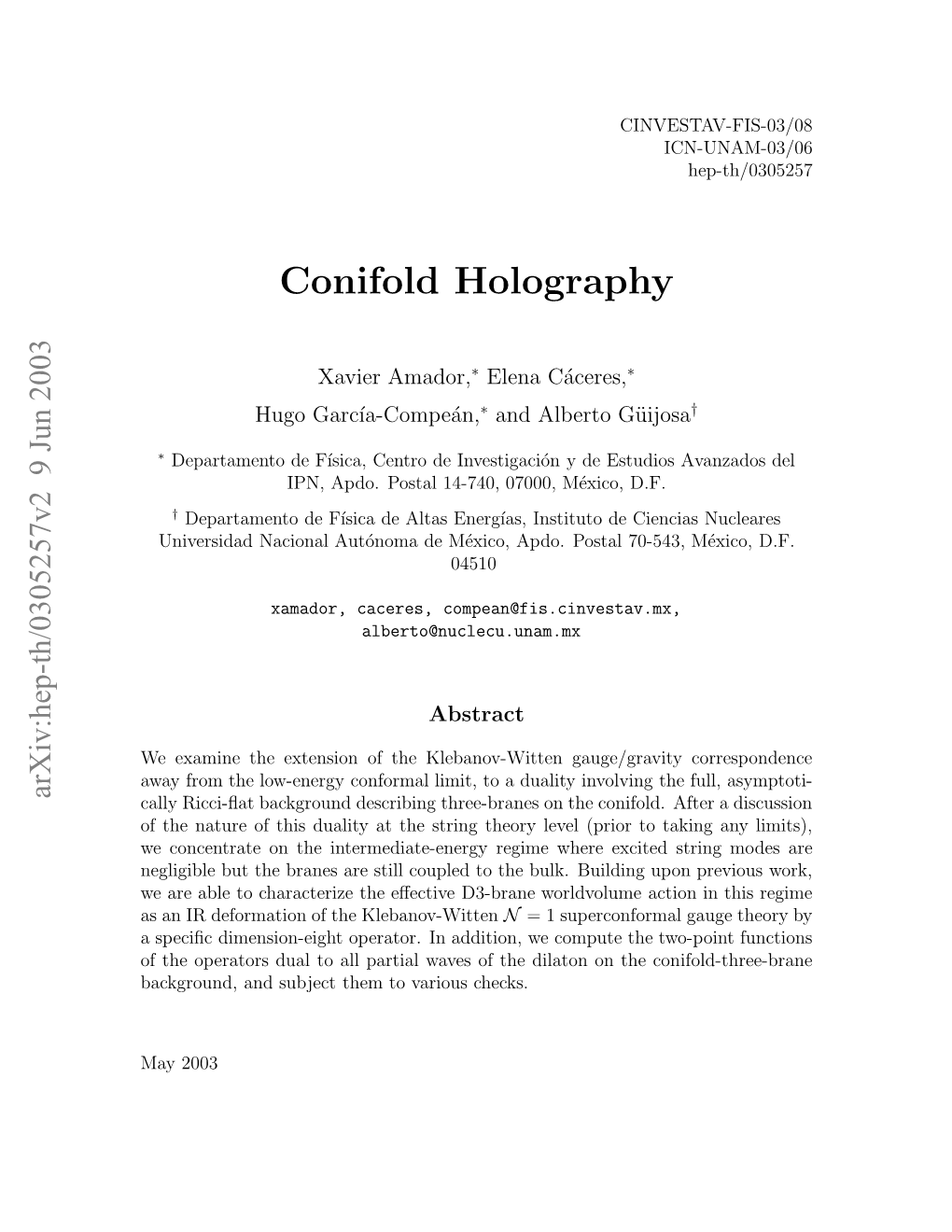 Conifold Holography