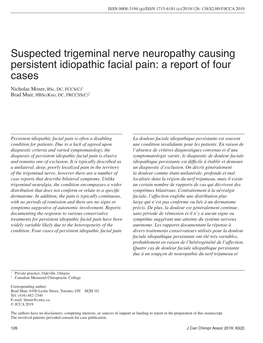 Suspected Trigeminal Nerve Neuropathy Causing Persistent