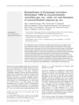 Reclassification of [Cytophaga] Marinoflava Reichenbach 1989 As