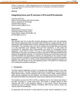 Integration of Voice Over IP Services Over Ipv6 Networks