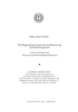 The Regional Innovation System Bottom-Up: a Finnish Perspective