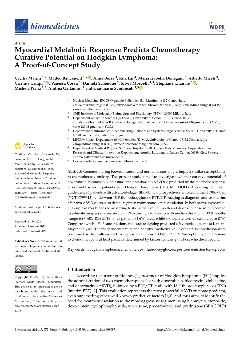 Myocardial Metabolic Response Predicts Chemotherapy Curative Potential on Hodgkin Lymphoma: a Proof-Of-Concept Study