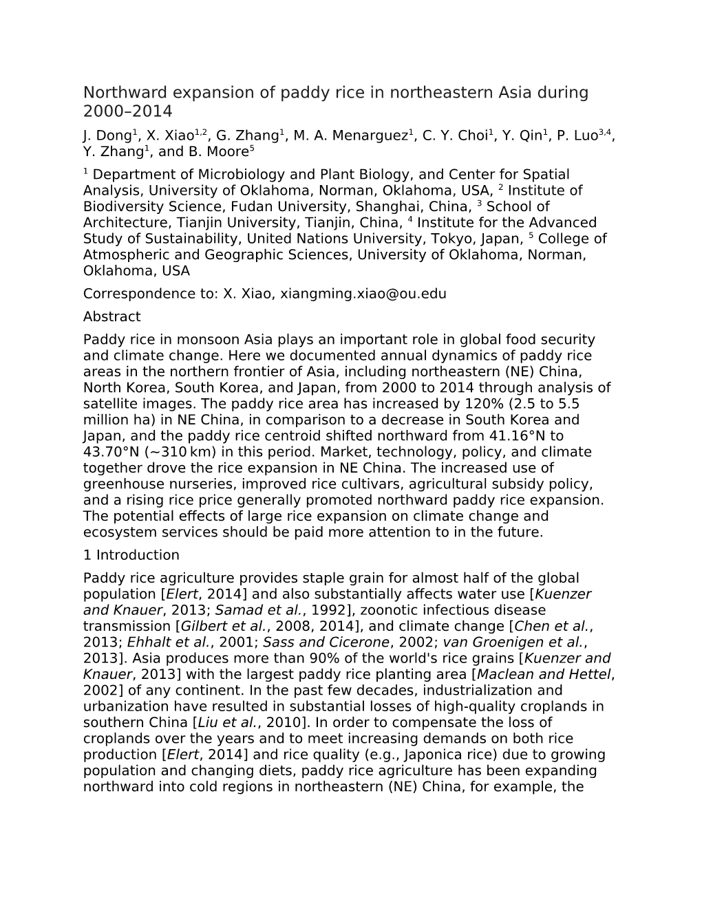 Northward Expansion of Paddy Rice in Northeastern Asia During 2000–2014 J