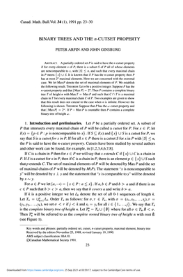 BINARY TREES and the N-CUTSET PROPERTY