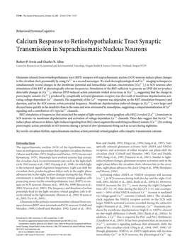 Calcium Response to Retinohypothalamic Tract Synaptic Transmission in Suprachiasmatic Nucleus Neurons