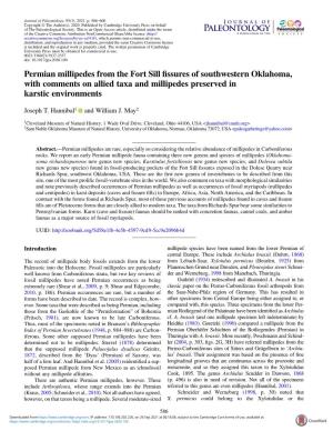 Permian Millipedes from the Fort Sill Fissures of Southwestern Oklahoma, with Comments on Allied Taxa and Millipedes Preserved I