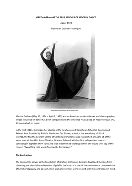 Martha Graham the True Mother of Modern Dance