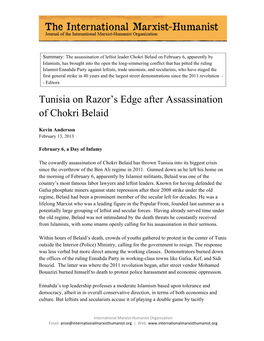 Tunisia on Razor's Edge After Assassination of Chokri Belaid