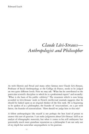Claude Lévi-Strauss—Anthropologist and Philosopher