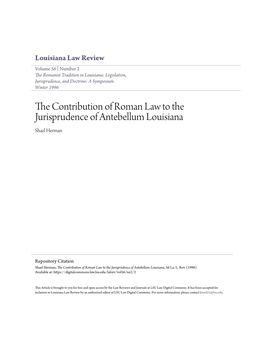 The Contribution of Roman Law to the Jurisprudence of Antebellum Louisiana, 56 La