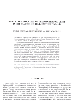 Multistage Evolution of the Proterozoic Crust in the Savo Schist Belt, Eastern Finland