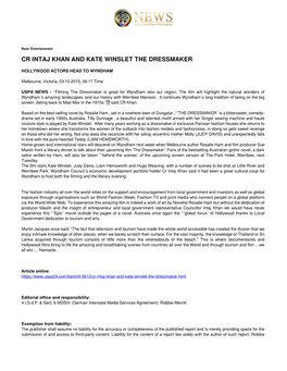 Cr Intaj Khan and Kate Winslet the Dressmaker