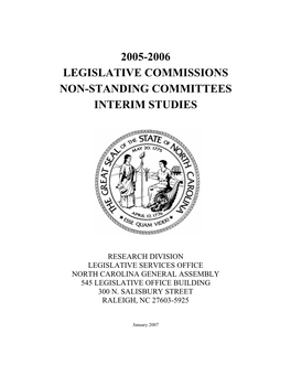 2005-2006 Legislative Commissions Non-Standing Committees Interim Studies
