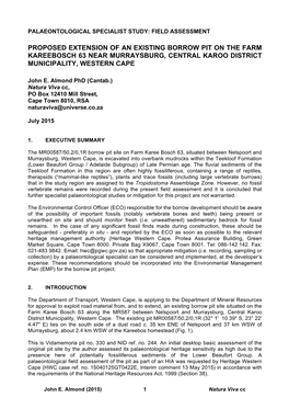 Proposed Extension of an Existing Borrow Pit on the Farm Kareebosch 63 Near Murraysburg, Central Karoo District Municipality, Western Cape