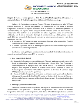 1/6 PROGETTO DI FUSIONE (Art. 2501-Ter Codice Civile) Progetto Di Fusione Per Incorporazione Della Banca Di Credito Cooperativo