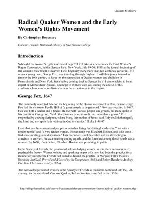 Radical Quaker Women and the Early Women's Rights Movement
