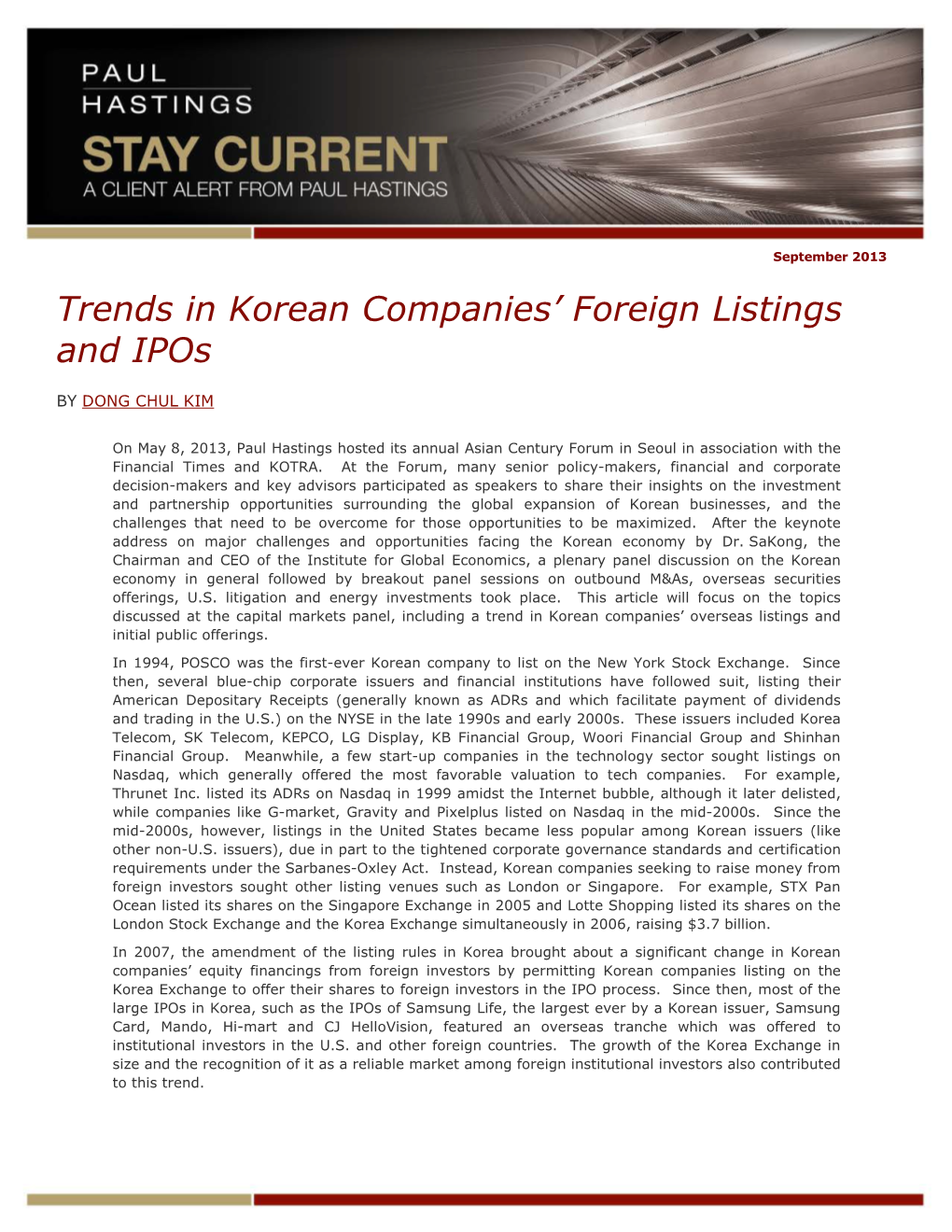 Trends in Korean Companies' Foreign Listings And
