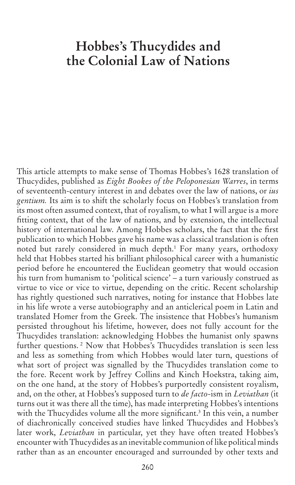 Hobbes's Thucydides and the Colonial Law of Nations