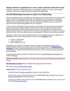 Use IRS Withholding Calculator to Adjust Your Withholding
