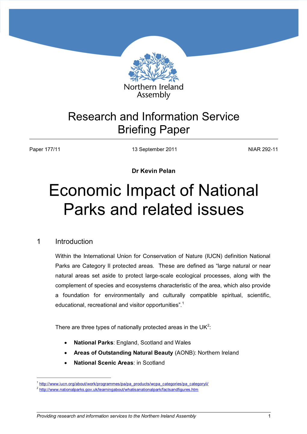 Economic Impact of National Parks and Related Issues