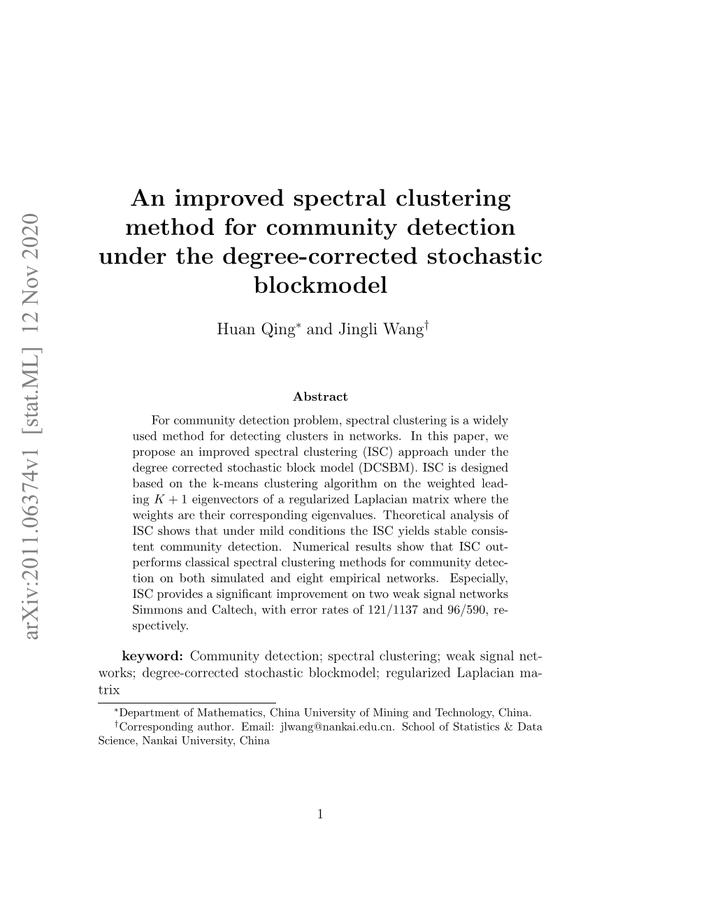 An Improved Spectral Clustering Method for Community Detection
