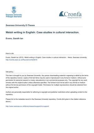 Welsh Writing in English: Case Studies in Cultural Interaction