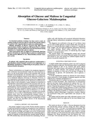 Absorption of Glucose and Maltose in Congenital Glucose-Galactose Malabsorption