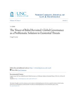 The Tower of Babel Revisited: Global Governance As a Problematic Solution to Existential Threats, 19 N.C