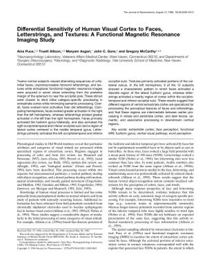 Differential Sensitivity of Human Visual Cortex to Faces, Letterstrings, and Textures: a Functional Magnetic Resonance Imaging Study